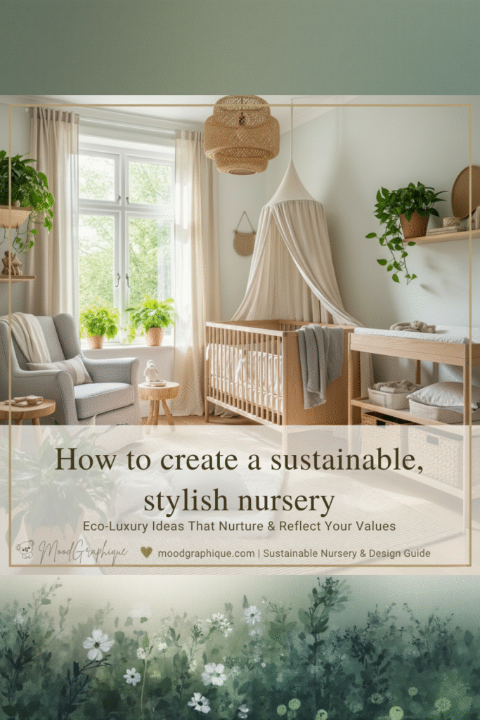 Pinterest Pin for a guide on eco-luxury and sustainable nursery ideas.